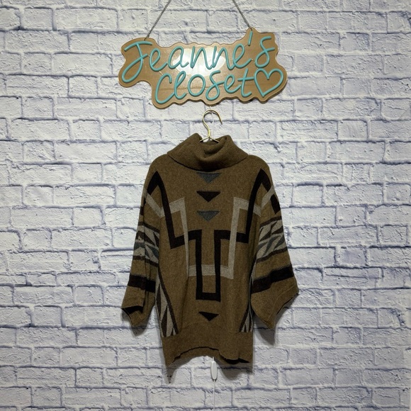 Lauren Ralph Lauren Lambswool Aztec Slouchy Dolman Sleeve Cowl Neck Top - M - Picture 4 of 11